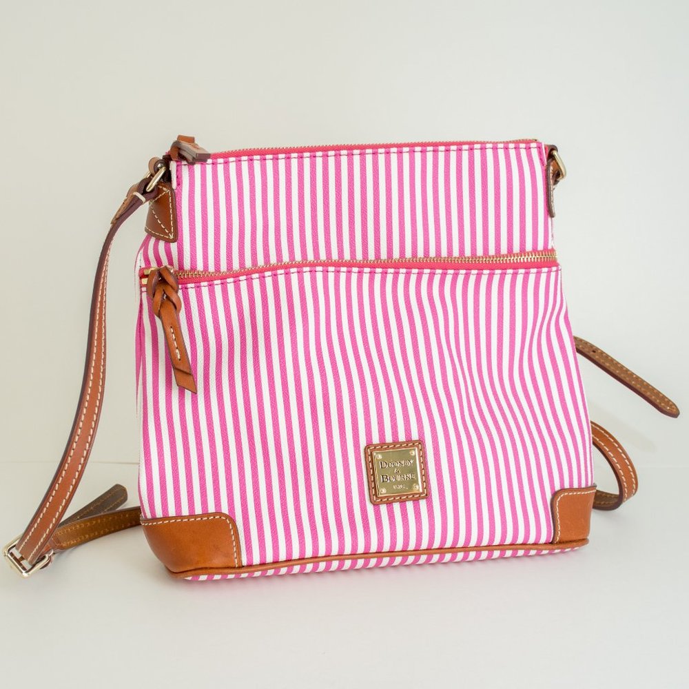 Dooney & Bourke Pink and White Striped Crossbody Bag
